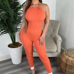 Women's Orange Halter Jumpsuit